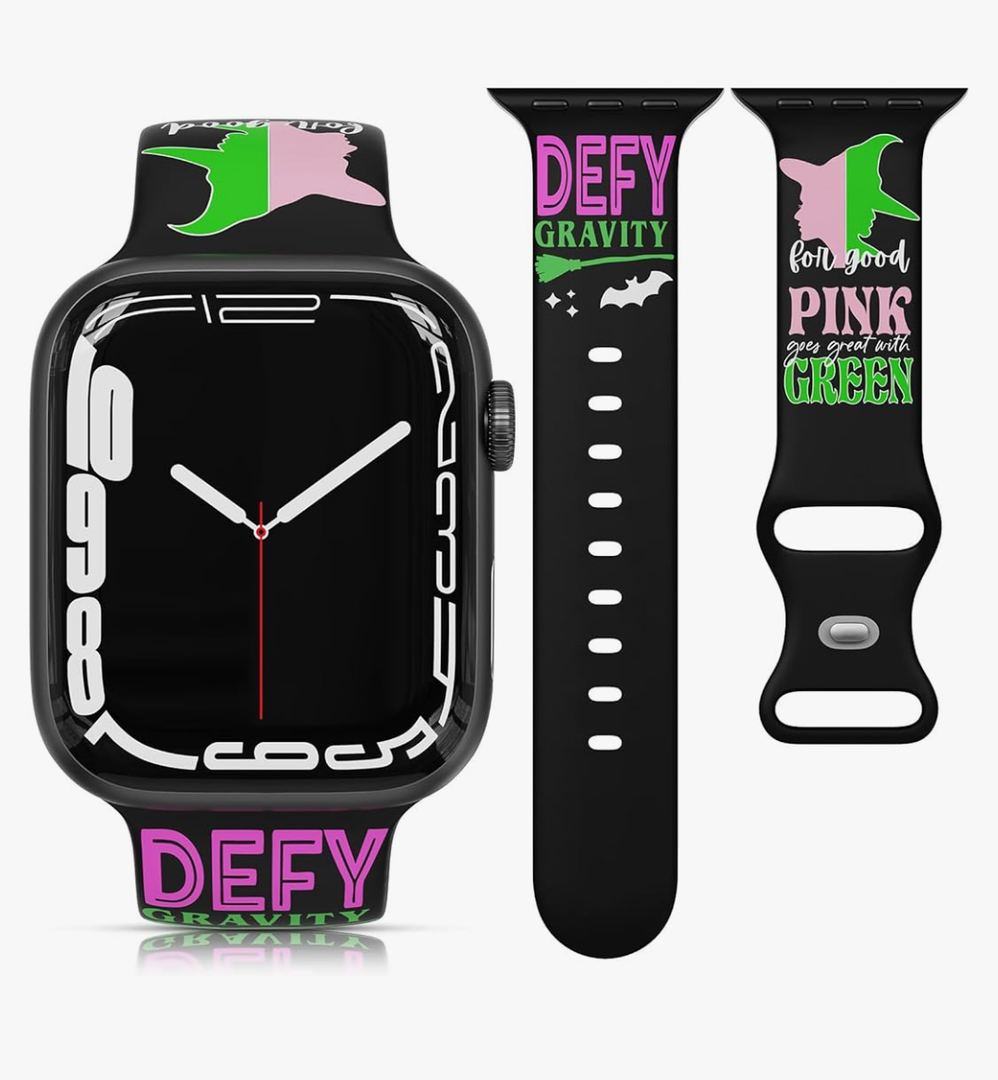Witch-Themed Sport Band Compatible with Apple Watch Bands 41mm 40mm 38mm 49mm 45mm 44mm 42mm, Cute Soft Silicone Replacement for iWatch Ultra SE Series 10 9 8 7 6 5 4 3 2 1, Magic broom & bat