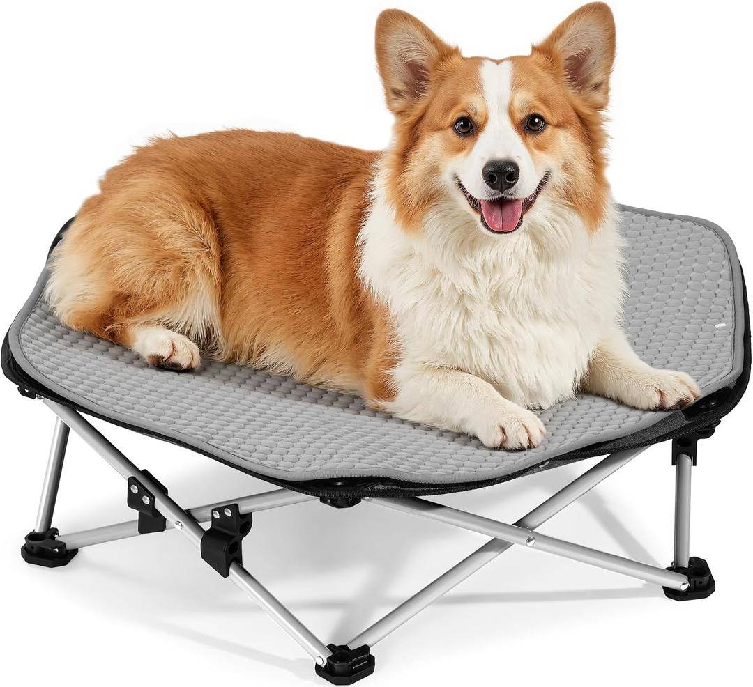 Pecute Elevated Dog Bed with Cooling Blanket, Chew Proof Outdoor Pet Cot for Medium Dogs, Tool-Free Assembly & 360 Breathable Mesh for Summer Camping, Orthopedic Joint Support, L, 31.929.57.9"