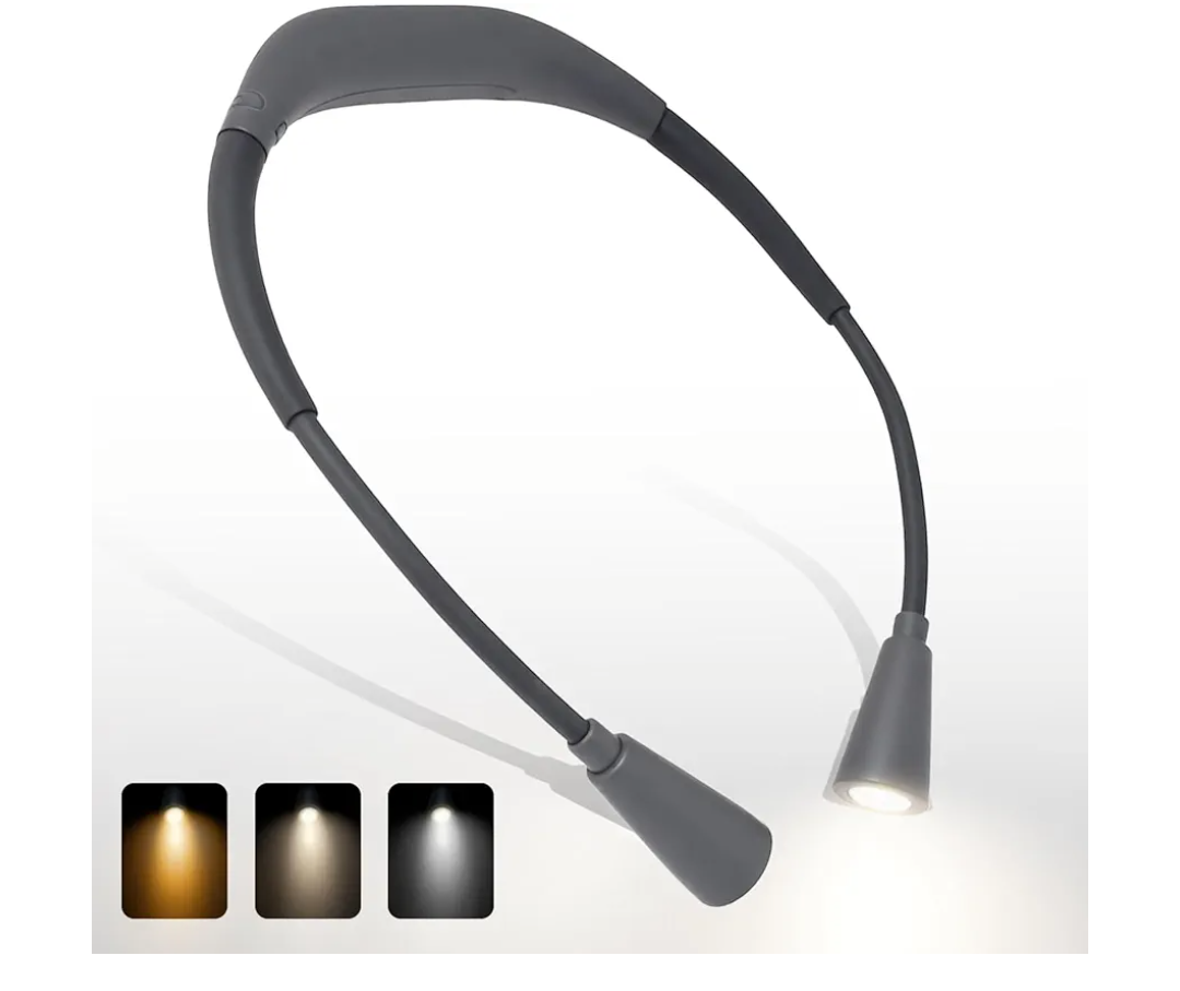 D Rechargeable Neck Reading Light， Suitable for Reading Books with 3 Color Temperatures, 90 Hour Long-Lasting Recharging Lamp, Ergonomic, Suitable for Reading, Weaving, and Repairing