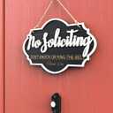 13"x7" No Soliciting Sign for Front Door, Rustic Wooden Hanging Plaque for Business & Store, Embossed Letters, Bold & Effective Message to Keep Solicitors Away (Black)