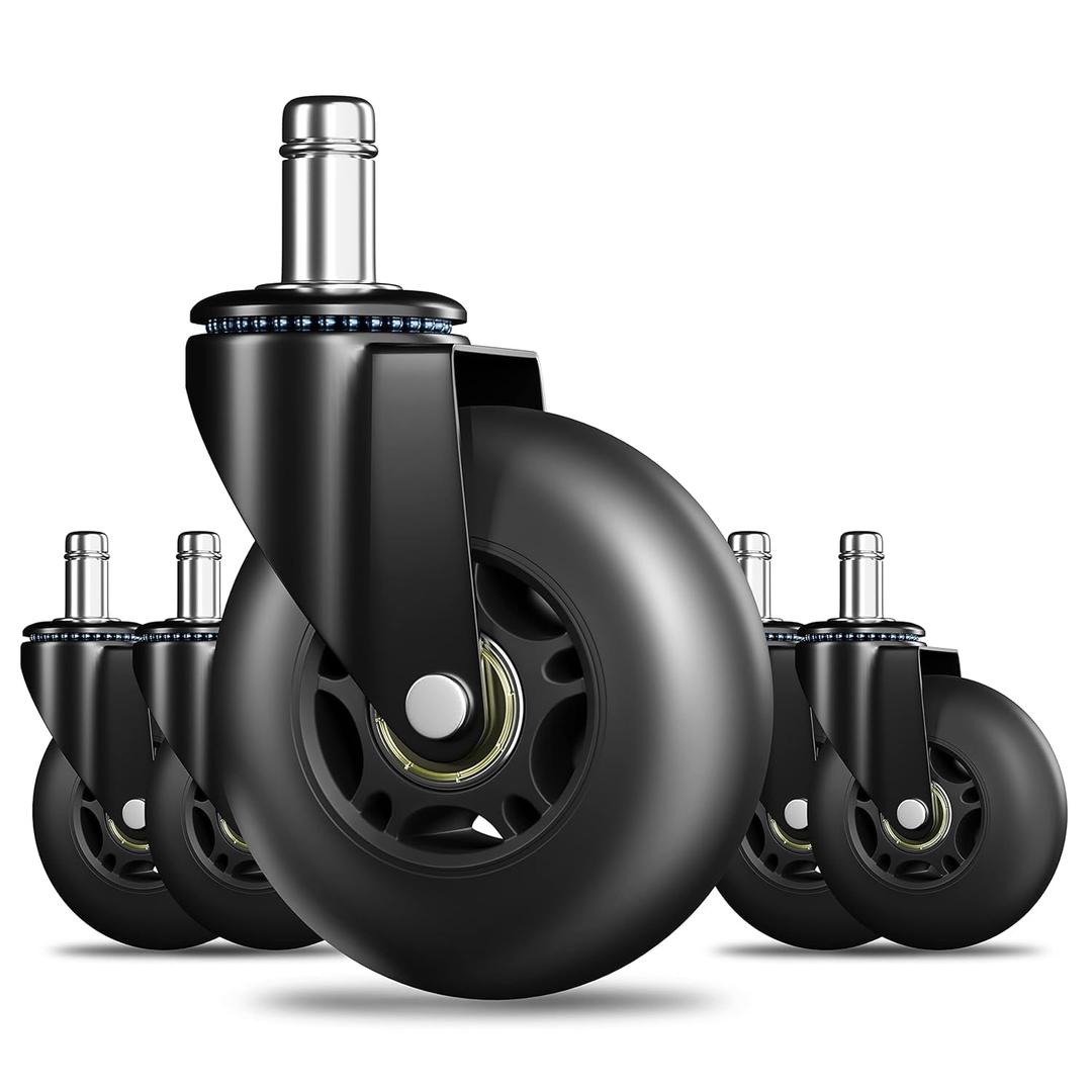 RidRed Office Chair Wheels Replacement Heavy Duty 3 Inch Roller Blade Wheels for Carpet Hardwood Floors,Support 650 LB, Noise Free, Fits 98% Chair, for All Floor, Set of 5 (Black)