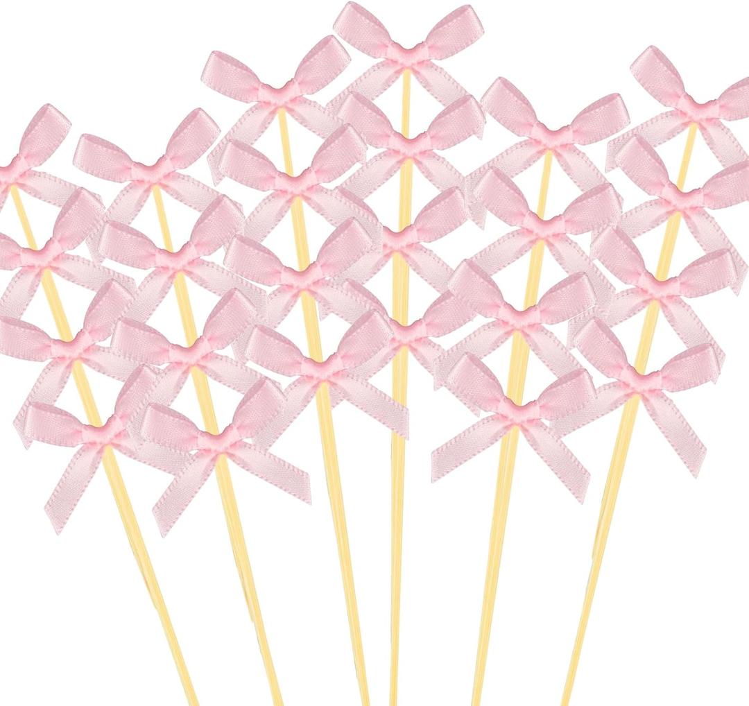 3 x 200Pcs Pink Bow Cocktail Picks,4.3" Fruit Skewers for Party Fancy,Toothpicks for Drinks,Appetizers Charcuterie,Bowknot Party Decor for Birthday, Bridal Shower,Bachelorette,Wedding Supplies