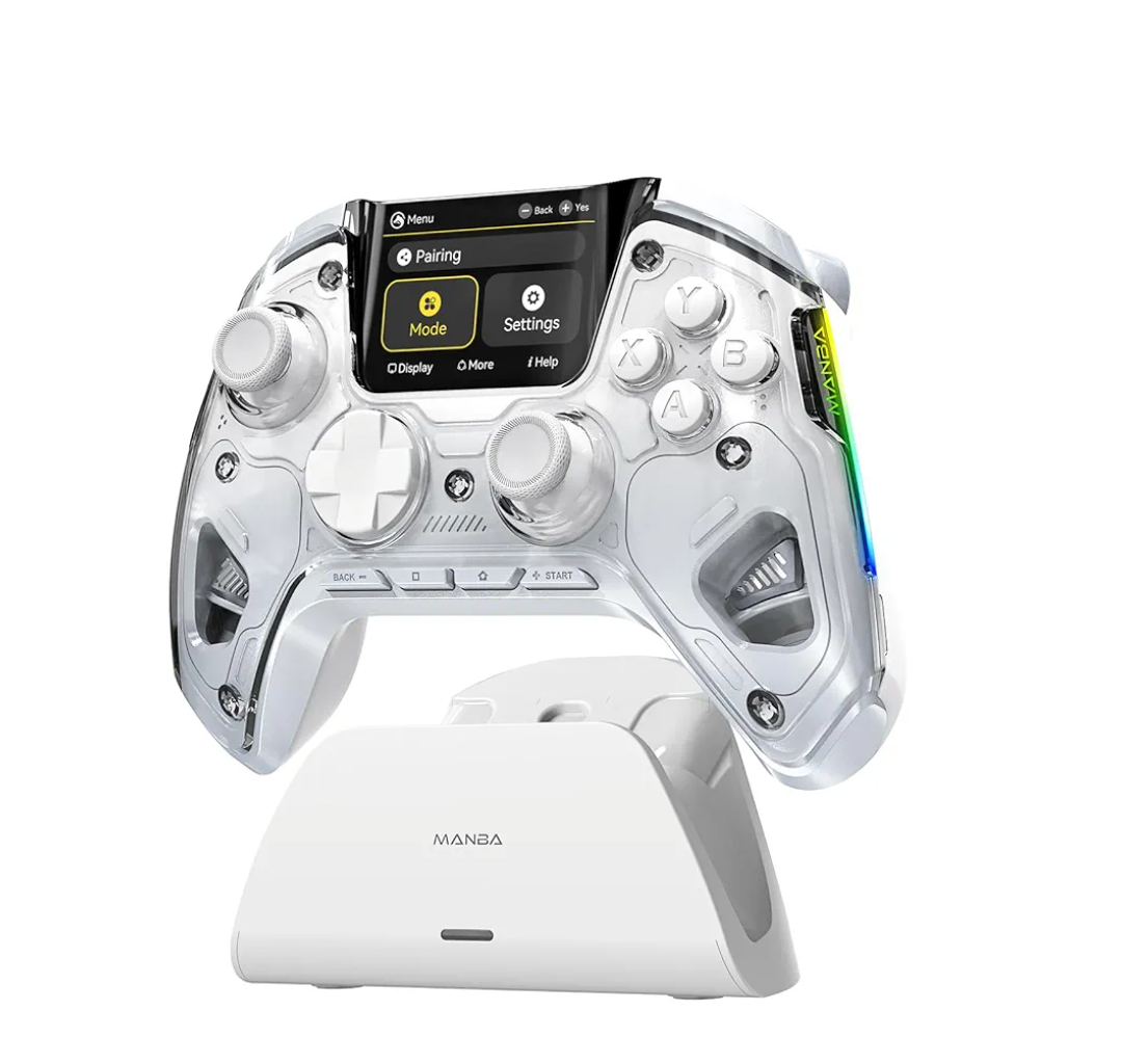 ManbaOne Interactive Screen Wireless Gaming Controller for PC/Switch/Switch 2/iOS/Android,Hall Effect Stick & Trigger,RGB Lighting,Remappable Buttons,1800mAh with Charging Dock (White