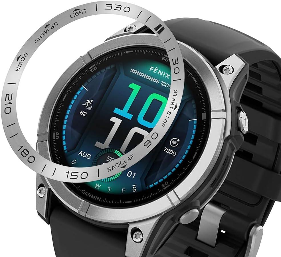Compatible for Garmin Fenix 8 AMOLED 51mm Watch Bezel Ring, Stainless Steel Polished Adhesive Cover Anti-Scratch Protector Cover Ring for Garmin Fenix 8 Solar (Silver, 51mm)