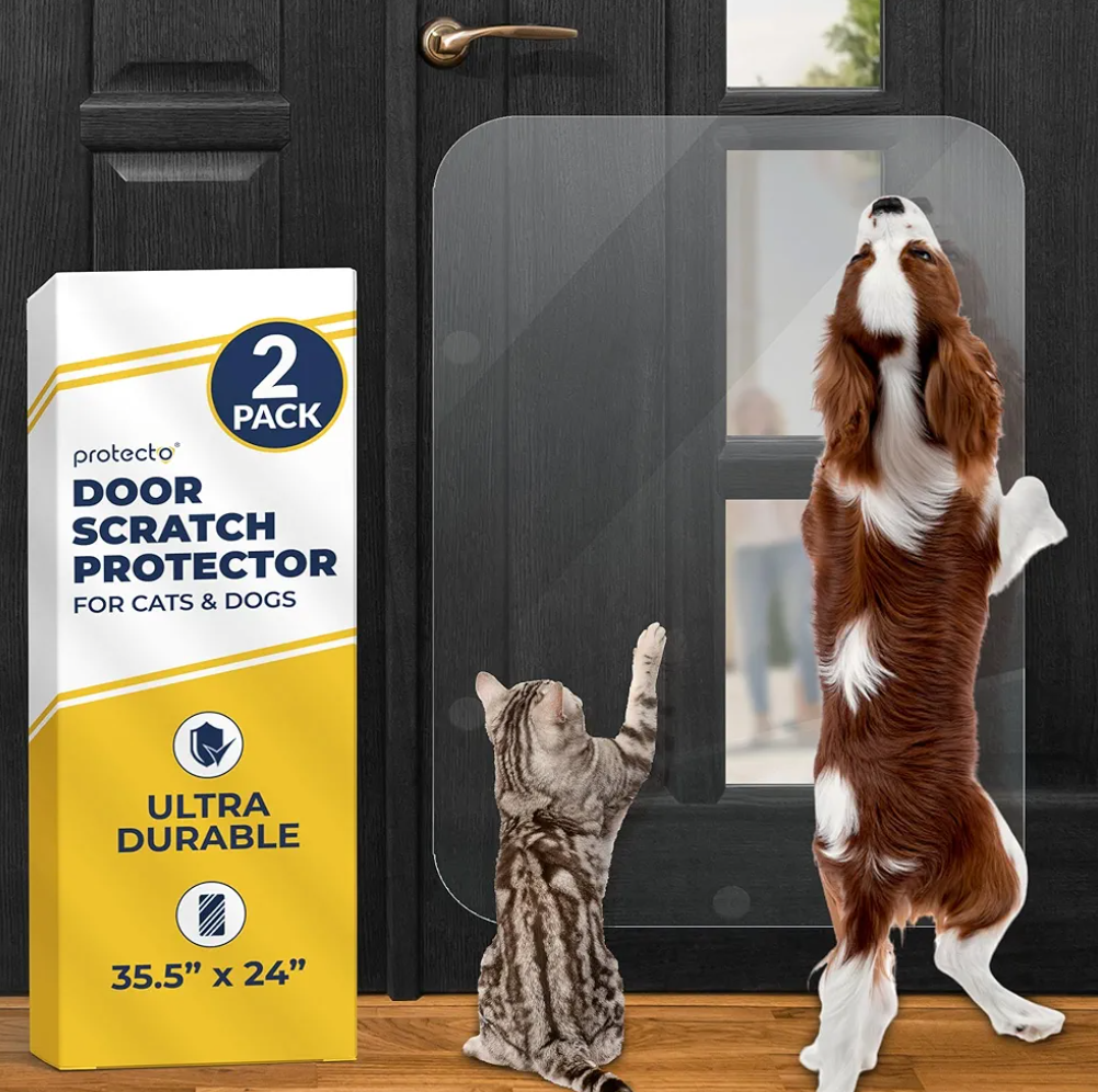 PROTECTO 2 Pack 35.5x24 Door Protector from Dog Scratching Cat & Dog Scratch Guard for Indoor/Outdoor Use Easy Install on Walls, Glass, Screen Doors