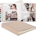 Large DIY Scrapbook Photo Album 100 pages with Writing Space for 3x5 4x6 5x7 6x8 8x10 Pictures for Baby Wedding Family Children Anniversary Photo Album (Beige)