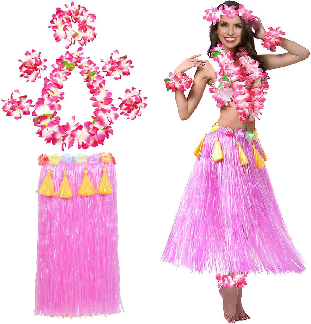 Grass Skirt Luau Outfits for Women Grass Skirts for Luau Party Adult Hula Skirt for Hawaiian Halloween (Pink)
