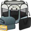 Dog Playpen with 2 Washable Pee Pad, Puppy Pet Cat Playpen Small AnimalsTent Crate Indoor/Outdoor, Portable Pop Up Kennel with Carrying Case(Grey with 2 Pads, Small)