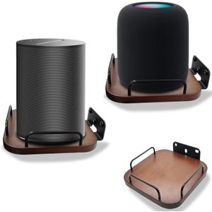 Universal Speaker wall Mount,Secure Adjustable Real Wood wall Bracket Holder,Small Speakers Shelves for Bose,homepod,JBL,Sonos,Sony,KEF,Google,Roku (Walnut,2 Pack)