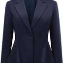 YYNUDA Womens Suit Jacket Casual Long Sleeve Blazer with Ruffle Hem (Small, Navy)