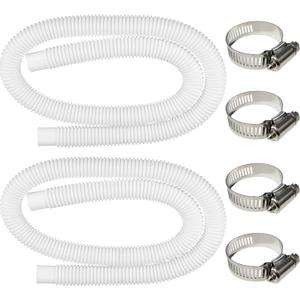2 Pack 1.25" x 59" Pool Hoses for Above Ground Pools, Upgraded Pool Pump Replacement Hose for Intex Filter Pump 607, 637, 330GPH, 530GPH, 1000GPH, with 4 Metal Clamps (White)