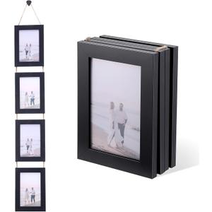 Black 4x6 Collage Picture Frames Set Of 2, Vertical Hanging Wall Decor with 4 Openings Each for 4 By 6 Inch Photos