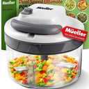 Mueller Strongest-and-Heaviest Duty 2 Speed Pull Chopper Vegetable Cutter for Nuts, Garlic and More, Manual Food Processor - Vegetable Slicer and Dicer, 40.5oz No BPA Bowl, Grey