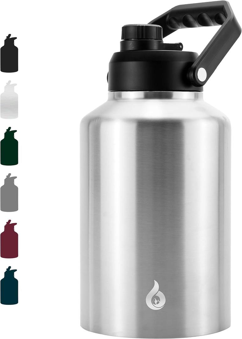 BJPKPK One Gallon(128 oz) Insulated Water Bottle, Dishwasher Safe Stainless Steel Jug, BPA Free Jug with Ergonomic Handle & Anti-slip Bottom, Large Water Bottle,Stainless Steel