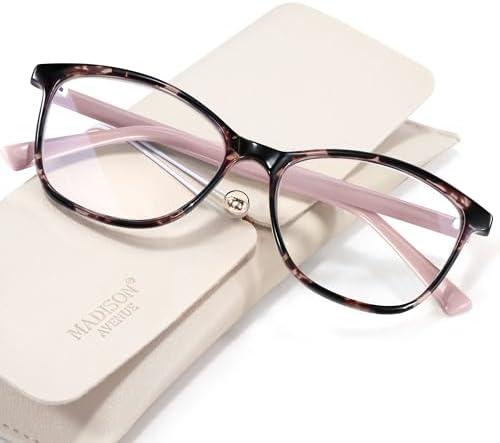 Madison Avenue Square Vintage TR90 Blue Light Blocking Reading Glasses for Women, Anti Eyestrain/Glare Computer Readers