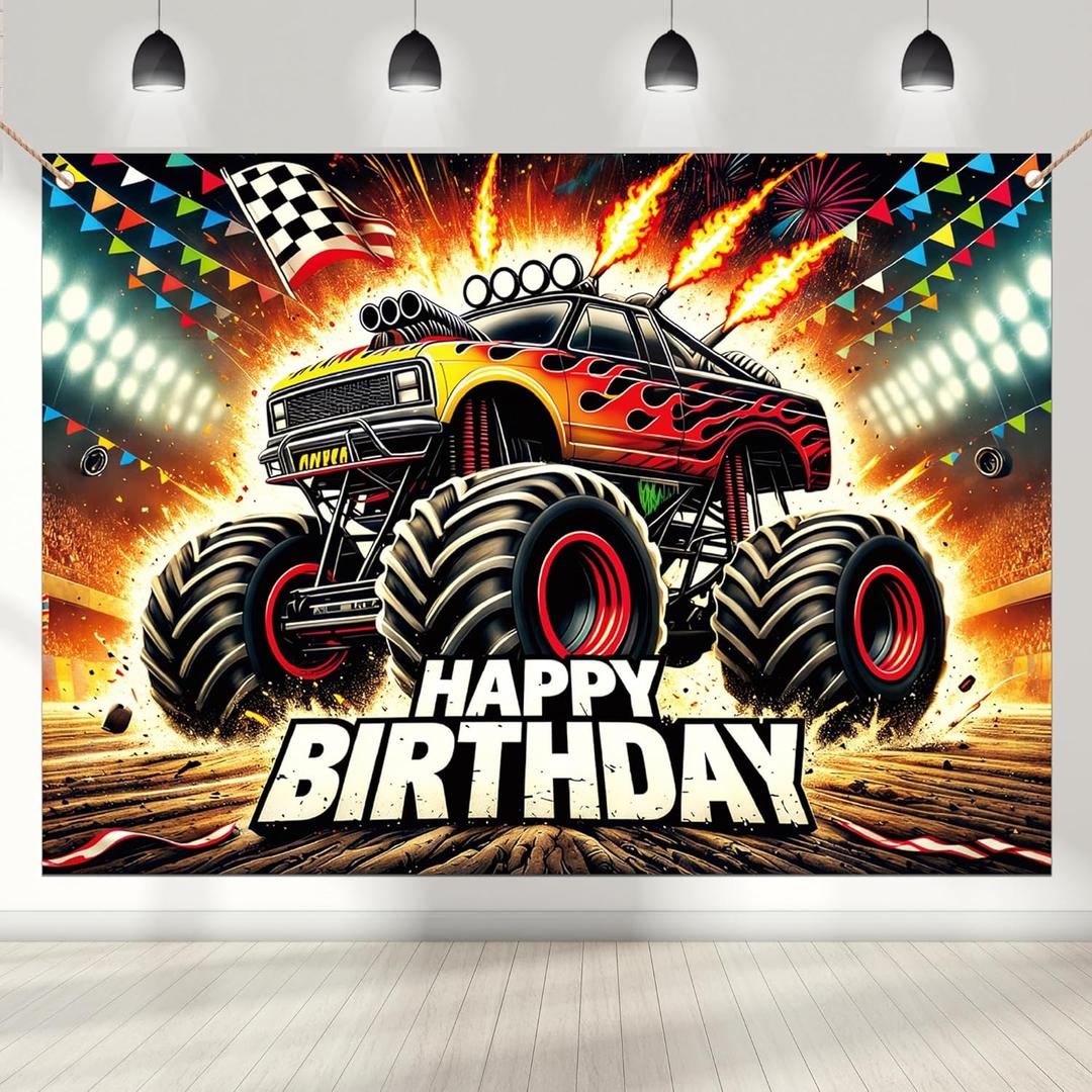 Monster Truck Background 7  5 ft Truck Theme Party Decoration Monster Car Birthday Party Supplies Truck Fan Meeting Photo Background