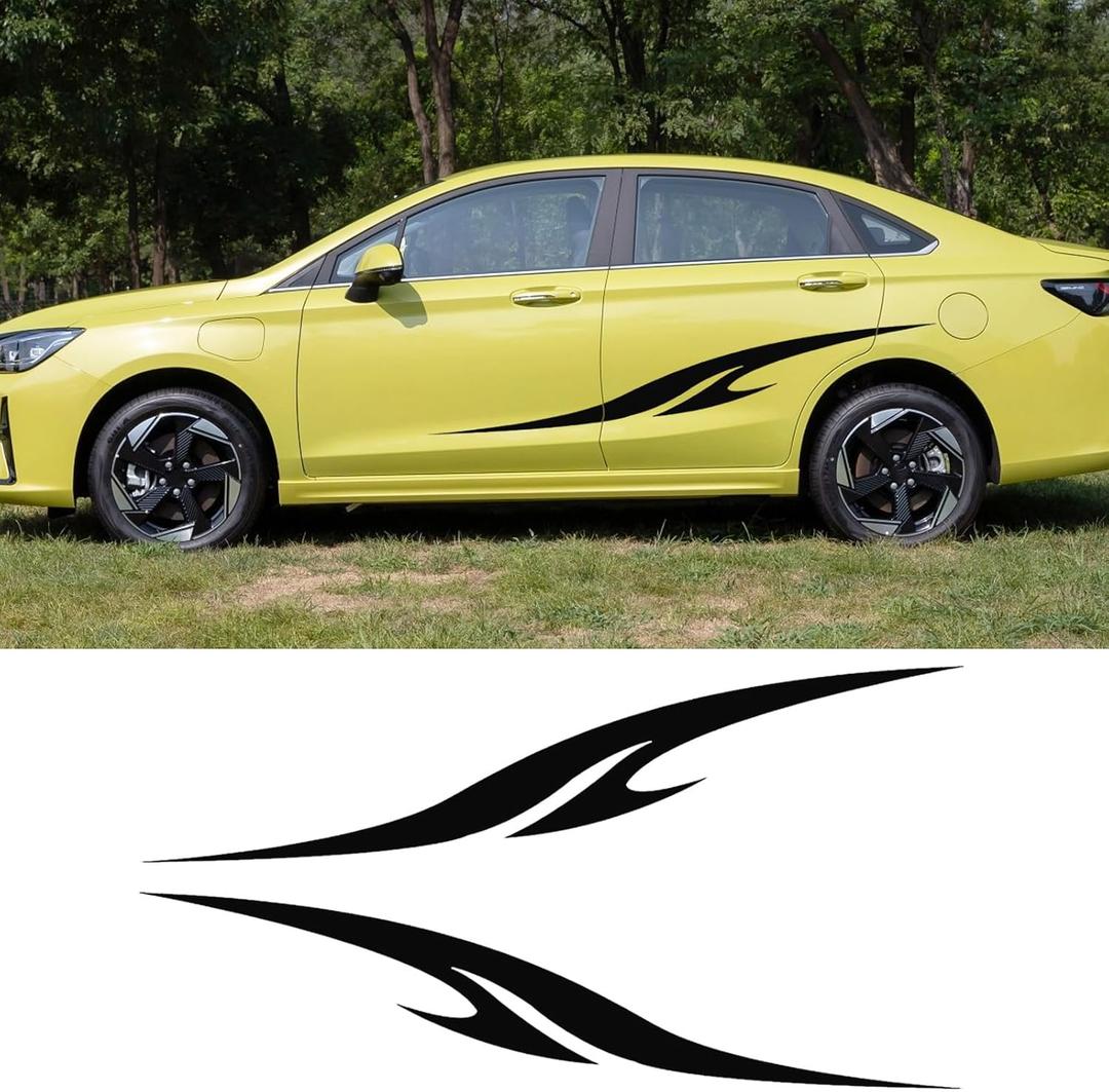 2Pcs 74.8'' Car Body Side Vinyl Decal Sports Racing Stripe Side Skirt Hood Sticker Universal Exterior Decoration Accessories(Black)