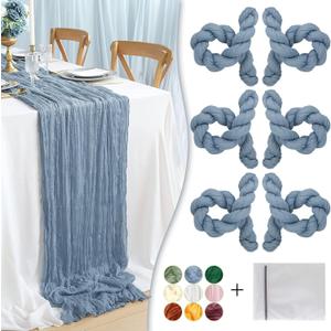 Dusty Blue Cheesecloth Table Runner, 6 Pack 35" Boho Gauze Runner 120 inches Long Runner Rustic Sheer Cheese Cloth Fabric Bulk for Baby Shower Wedding Bridal Birthday Party Decor