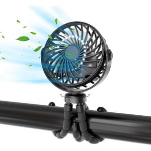 Mini Portable Stroller Fan, Battery Powered Clip On, Detachable 3 Speed 360 Rotating Flexible Handheld Tripod Fan for Car Seat Crib Treadmill Travel, Black