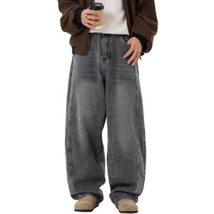 Mens Baggy Jeans Y2k Wide Leg Loose Fit Jeans Streetwear Denim Washed Hip Hop Pants (M)