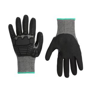 Amazon Basics 10 Pairs Impact Protection Gloves with Touch Screen Friendly 15G Sandy Nitrile Palm, Black, Size: Large