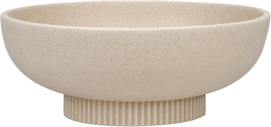 Deobath Large Resin Pedestal Decorative Bowl - Modern Handicraft Bowls for Home Decor - Fruit Bowl for Kitchen Counter - Key Bowl for Entryway Table, Artificial Stone Beige
