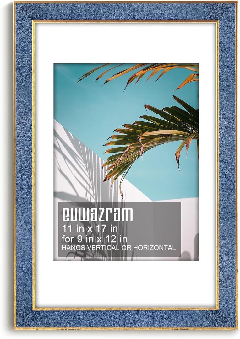 Suede 11x17 Frame - Single Frame, Christmas Elegant Sky Blue 11 x 17 Poster Frame with Mat for 9x12, 11x17 Picture Frames for Artwork, Puzzles, Photos and Movie Posters