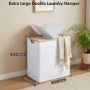 efluky Laundry Hamper with Lid, Double Laundry Basket with 2 Removable Bags, 2 Section Laundry Bin with Bamboo Handles for Bathroom, Bedroom & Laundry Room, 140L (36.9 Gallon) White, 140L Dual