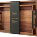 Fibogollo Acacia Wood Set of 2 Serving Tray with Metal Handles,Ottoman Decorative Trays Platter for Coffee Table,Living Room,Bar,Party (Brown)