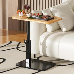 Adjustable Height C-Shaped Table, 360 Swivel TV Tray, TV Tray for Couch, Bedside and Living Room, Couch Table with Metal Pillar(Nature) (Natural)