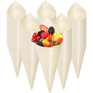 Coloch 200 Piece Disposable Wood Charcuterie Cone, 7 Inch Pinewood Food Cone Cups for Appetizer, Finger Food, Snack, Party, Wedding Catering, Buffet