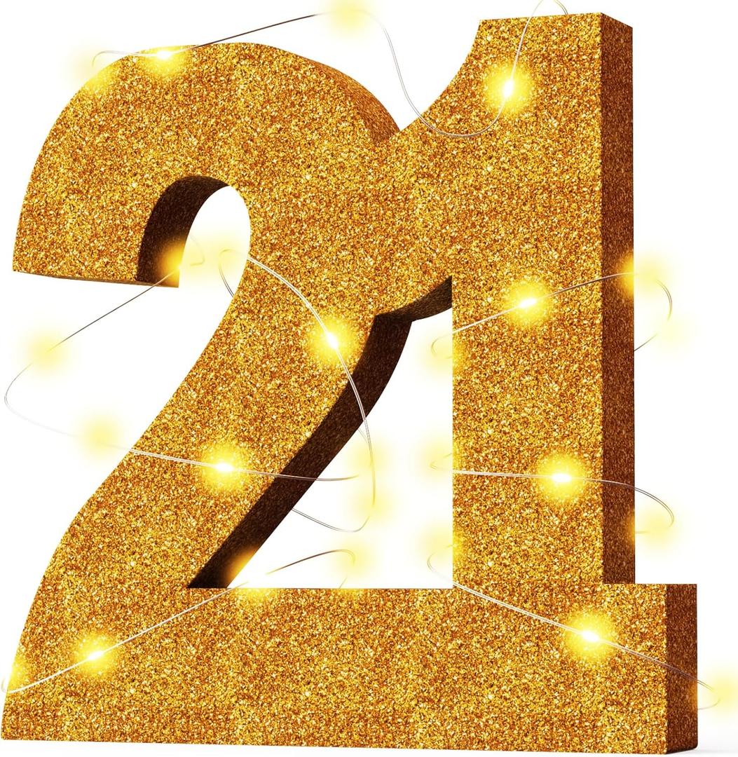 Usongshine Happy 21st Birthday Decorations Anniversary Decorations 21st Centerpiece Table Decorations for Men Women(30 * 30 * 3cm) (Gold)
