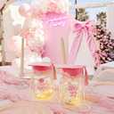 Newtay 2 Set Pink 2026 Graduation Table Decoration LED Light up Graduation Money Gift Ideas Mason Jar for Her Grad Hat Stickers Pearl String Ribbon Class of 2026 Grad Centerpiece High School College