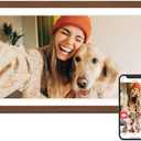 Digital Picture Frame, 15.6 Inch Frameo Digital Frame WiFi, 1920 * 1080 IPS FHD Touchscreen, 32GB, Tabletop&Wall-Mounted, Share Picture Video, Large Electric Photo Frame, Mom Gifts, Teak Woodgrain