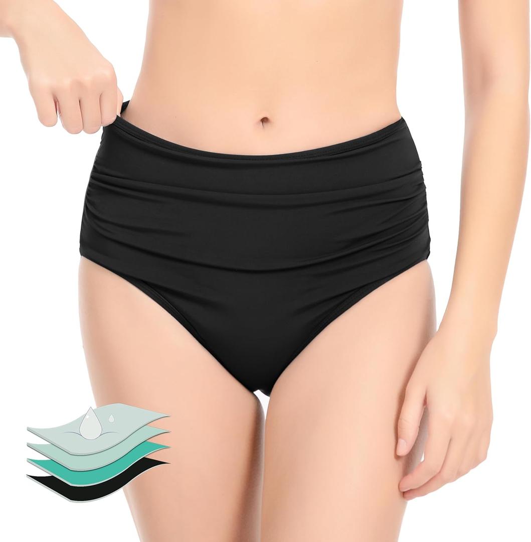 Period Swimwear High Waisted Bathing Swimsuit Bottoms Tummy Control for Women Teens (XX-Large, Black)