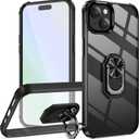 Ring Kickstand Clear Phone Case for iPhone 15 Plus (6.7 Inch),Drop Protection Slim Protective Shell Cover,Flexible Bumper + Hard Back + Ring Stand Fits Magnetic Car Mount,Black