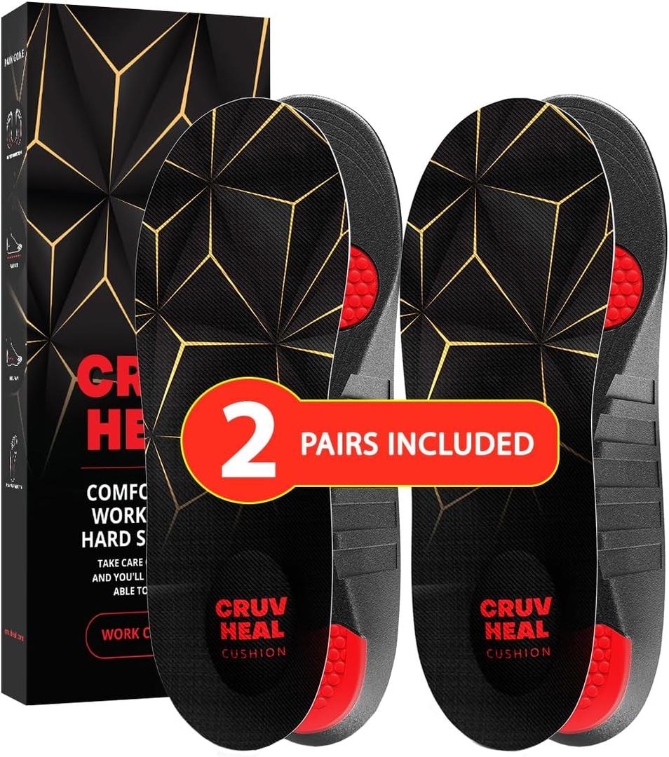 2 Packs of Work Pro Comfort Insoles - Shock Absorption - Low Arch - Cushioning Anti Fatigue Shoe Insert Men Women - Non-Slip - Soft Comfortable Work Boot Insoles - Foot Pain Relief (L, Black)