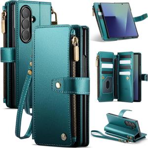 Vinich for Samsung Galaxy Z Fold 7 Wallet Case with Card Holder, Detachable Strap RFID Blocking Credit Slots Kickstand Shockproof Phone Cover Fit for Galaxy Z Fold 7 8.0" Green