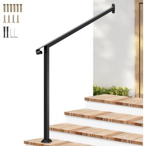 VIVOSUN Outdoor Handrail, 4 Step Stair Handrail, 48" x 39" Fits 1 to 4 Steps, Wrought Mattle Iron Stair Railing with Single Curved End for Concrete Steps, Porch Steps, One-Step Assembly, Black