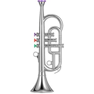 Lewtemi Silver Three-Valve Trumpet Musical Instruments Toy for Kid Toddler Fake Plastic Preschool Music Toy Gift Portable Wind Instrument Early Educational Teaching Songs Gifts for Toddlers Children