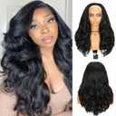 FANCEE Yaki Curly Half Wig Loose Curly Synthetic Kinky Straight Wig With Curly End for Black Women DIY Hair Style (Black, 22)