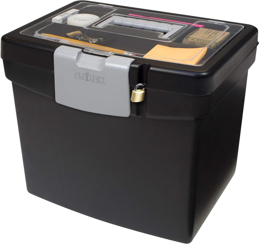 Storex File Storage Box Translucent Storage Lid, Black 1-Pack (61504F01C),  Holds up to 30 lbs., 
Style	Letter Size with XL Lid