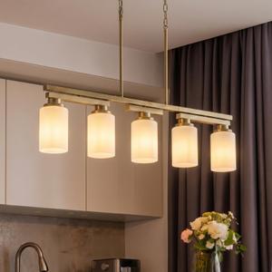 4-Light Brushed Gold Linear Chandelier,28.1" Dining Room Light Fixture