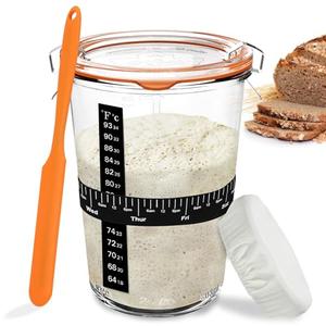 POLYHNIA Sourdough Starter Jar, Wide Mouth Glass Kit for Easy Fermentation, Reusable 27 oz Bread Baking Supplies for Bakery Lovers