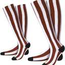 Jeyiour 2 Pairs Brown and White Striped Socks Striped Knee High Socks Factory Worker Costume Accessories S