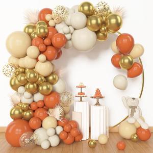 Amandir 153pcs Orange Balloon Arch Garland Kit, Different Sizes 18 12 10 5inch Latex Metallic Gold Confetti White Sand Pastel Orange Balloons for Little Cutie Baby Shower Birthday Party Decorations