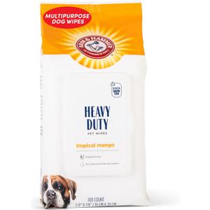 Arm & Hammer for Pets Heavy Duty Multipurpose Dog Bath Wipes, Mango Scent - Grooming Dog Wipes for Butt, Paw Wipes for Dogs, Dog Deodorant and Odor Eliminator, Pet Cleaning Wipes, 100 Count