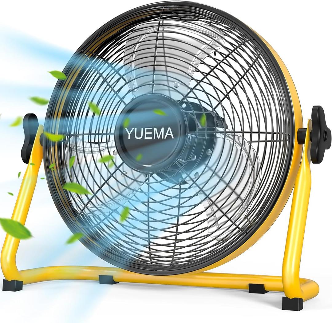 Yuema Battery Operated Floor Fan - Rechargeable Powered Fan Cordless High Velocity Metal Blade Portable Fan for Camping Travel Patio Tent Indoor Outdoor 12 Inch 360 Degree Manual Tilt 12 Speed