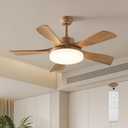 46 Inch Wood Ceiling Fan with Remote, Solid Wood 5 Blade Ceiling Fan with Light, Burlywood Rustic Flush Mount for Patios, Living Room, Dining Room, Bedroom, Farmhouse