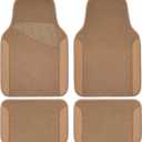 CAR PASS Beige Leather & Waterproof Car Carpet Floor Mats, Universal Car Mats Fit for SUV,Vans,sedans, Trucks,Set of 4pcs Car Carpet with Anti-Slip nibbs Driver Heel Pad (All Beige)